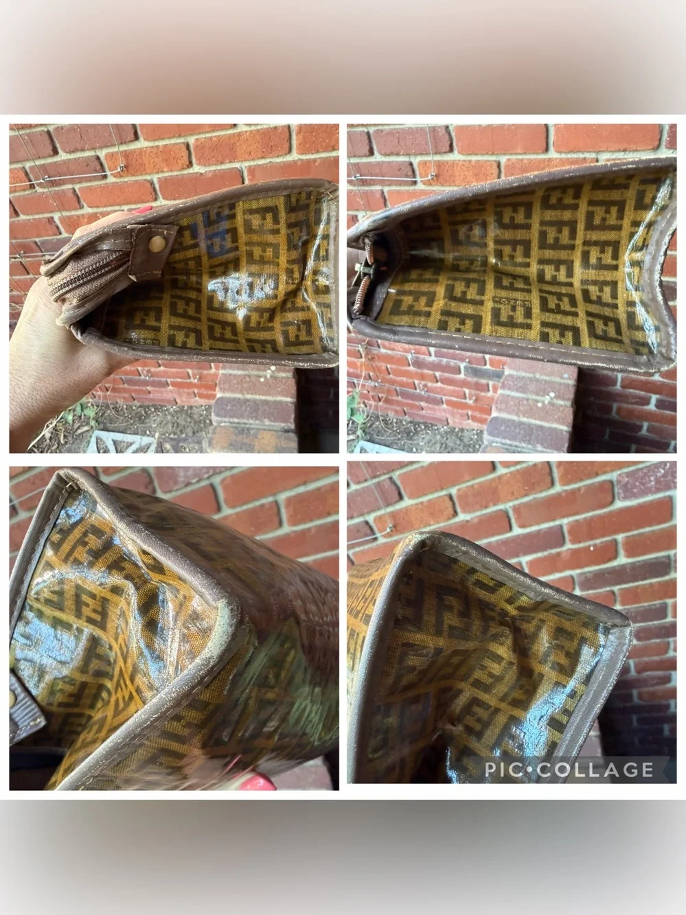 Vintage Fendi Brown Zucca Logo Clutch/Travel Pouch